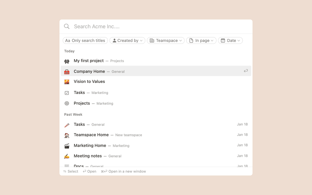Search in your workspace