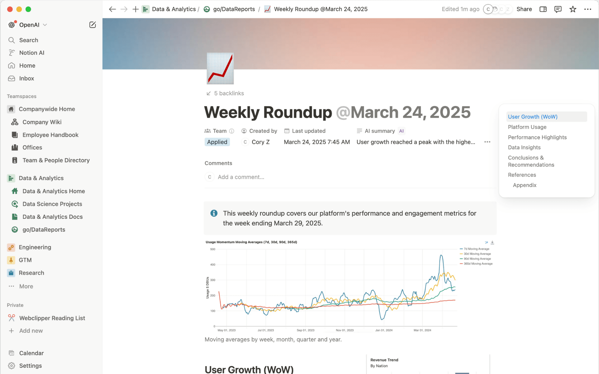 Het datawetenschapsteam van OpenAI maakte een einde aan uren handmatig werk door hun rapportagesysteem te automatiseren in Notion. Cruciale gegevens en dashboards werden geconsolideerd in een doorzoekbare hub die besluitvormers realtime inzichten bieden.
