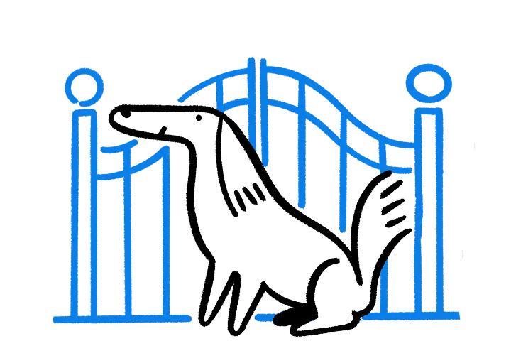 Spot Illustration: Dog at fence - blue