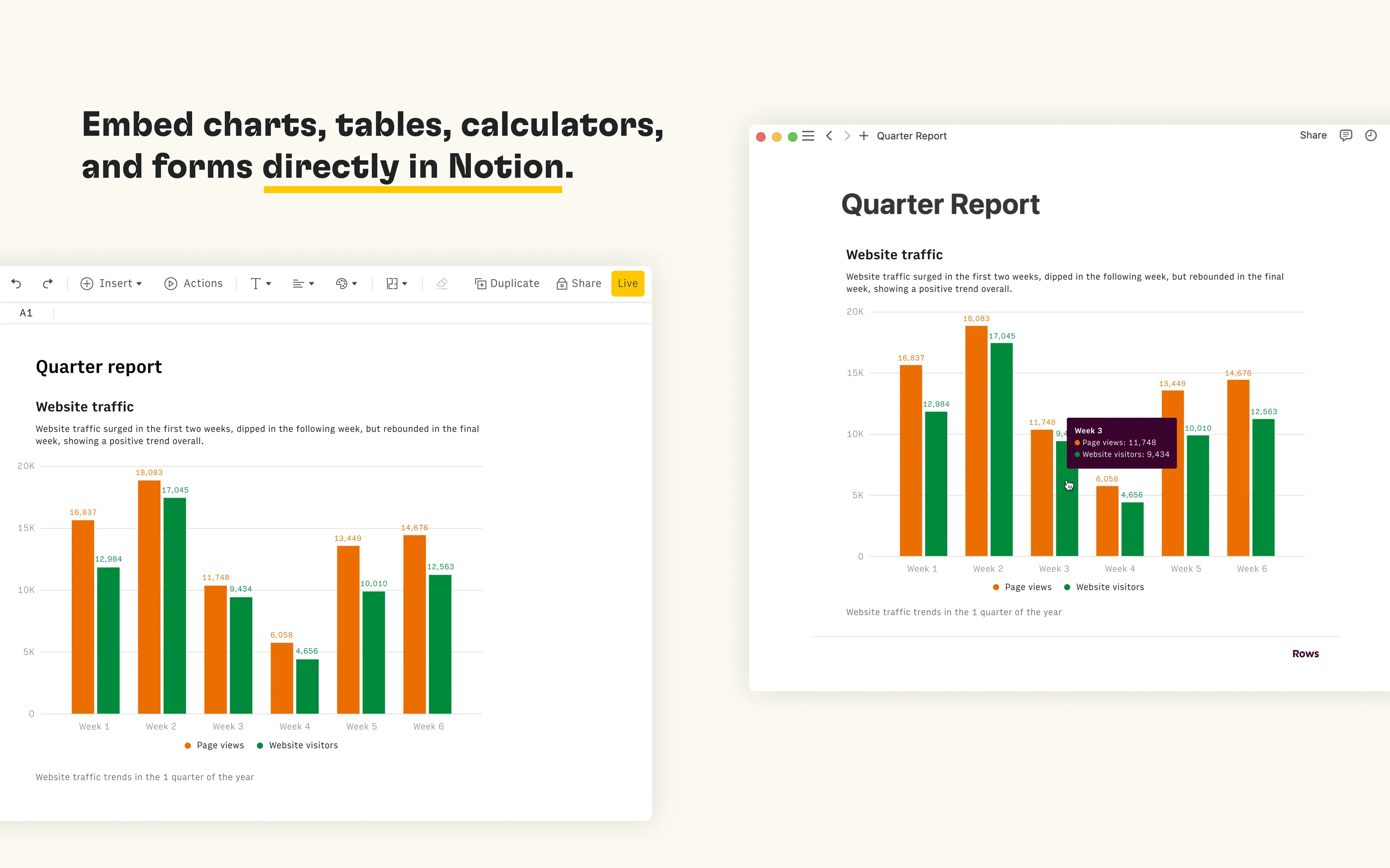 Embed Rows charts, calculators and forms into Notion