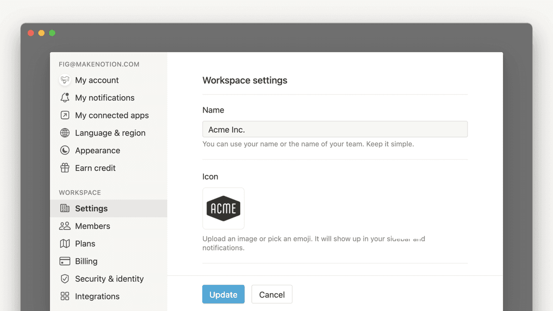Workspace settings