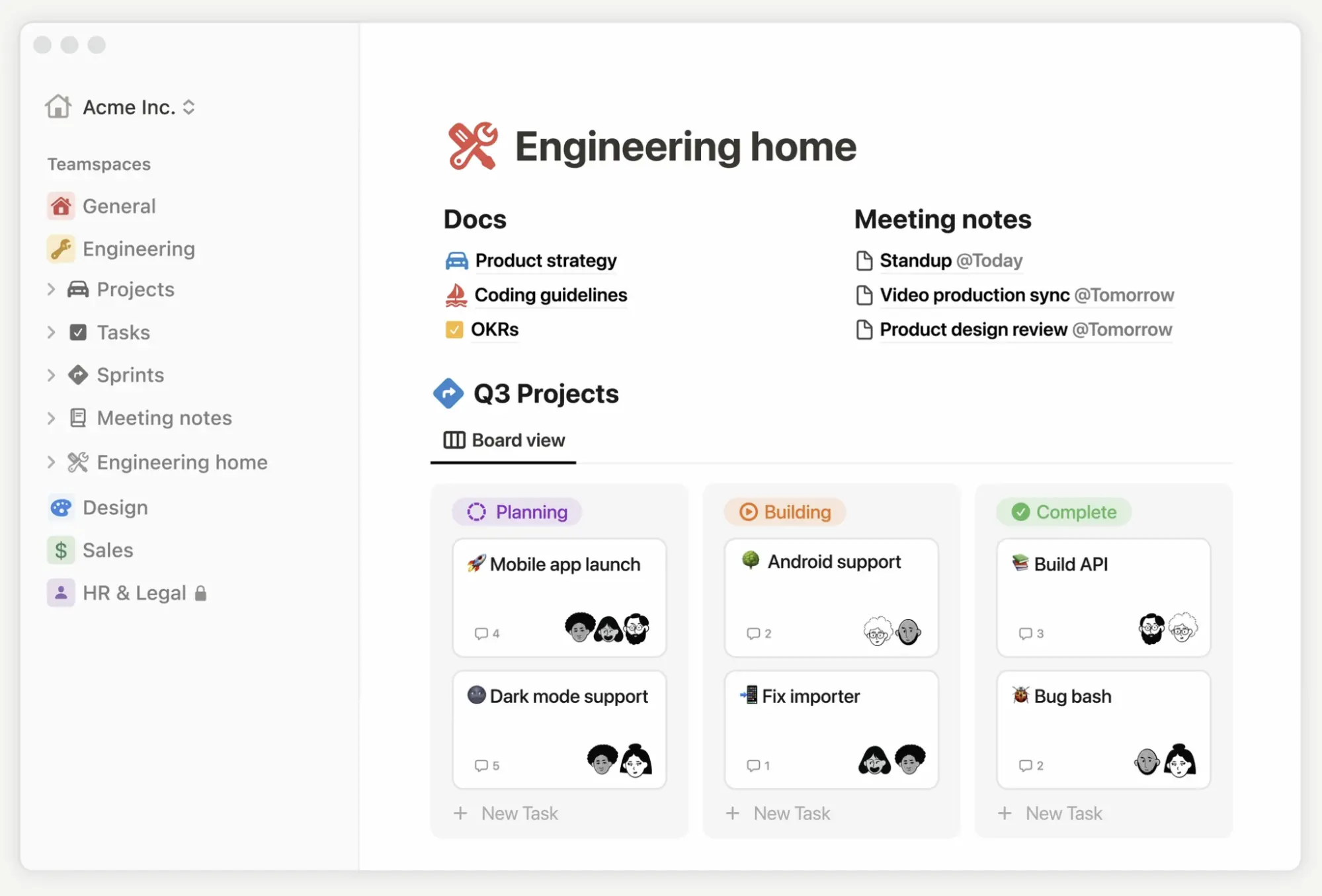 Connected workspace in Notion