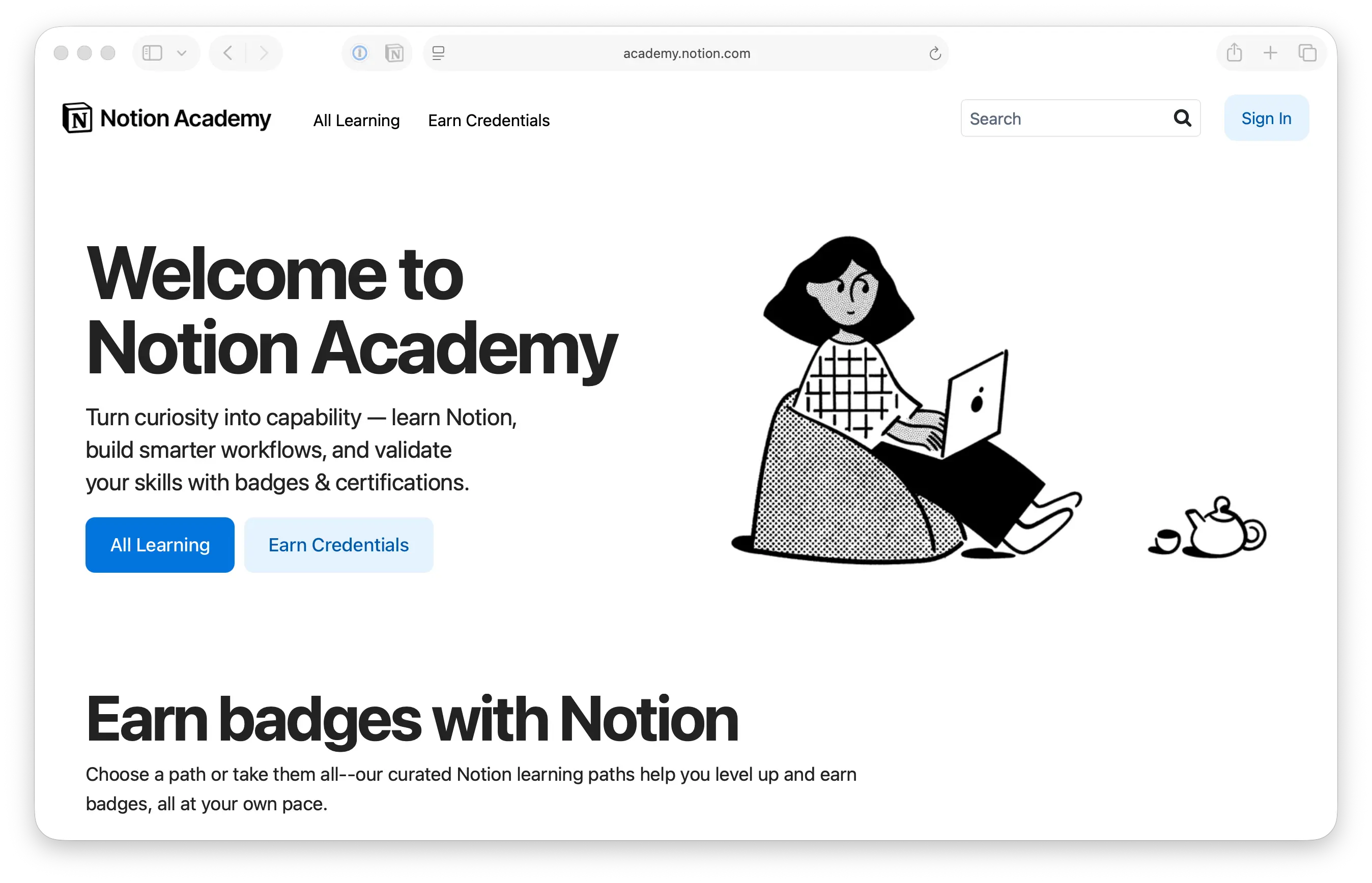 Screenshot of the Notion Academy webpage