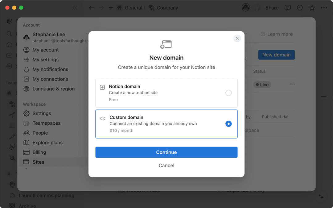 Connect a custom domain with Notion Sites