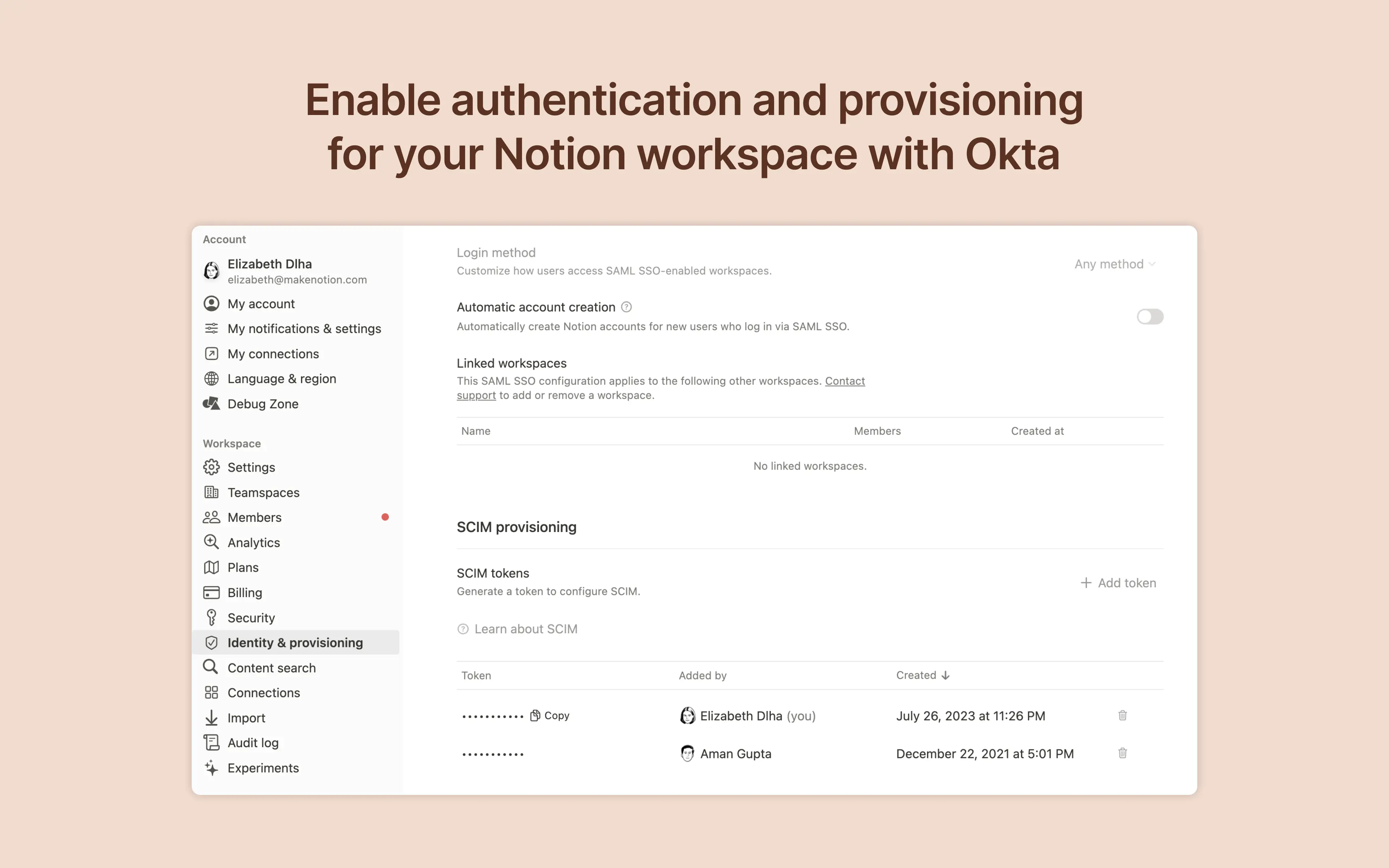 Enable authentication and provisioning for Notion with Okta