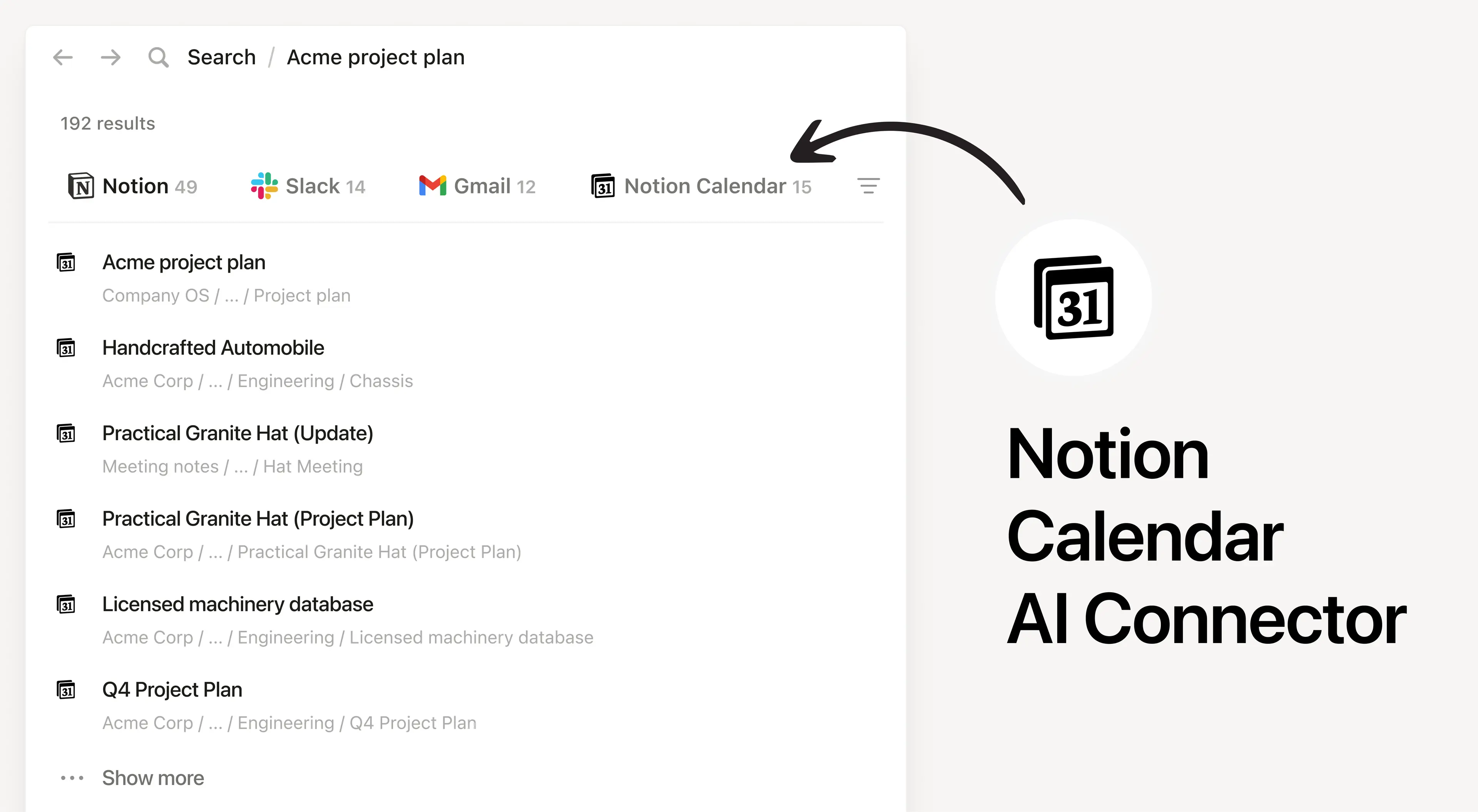 Search your Notion calendar events from your workspace