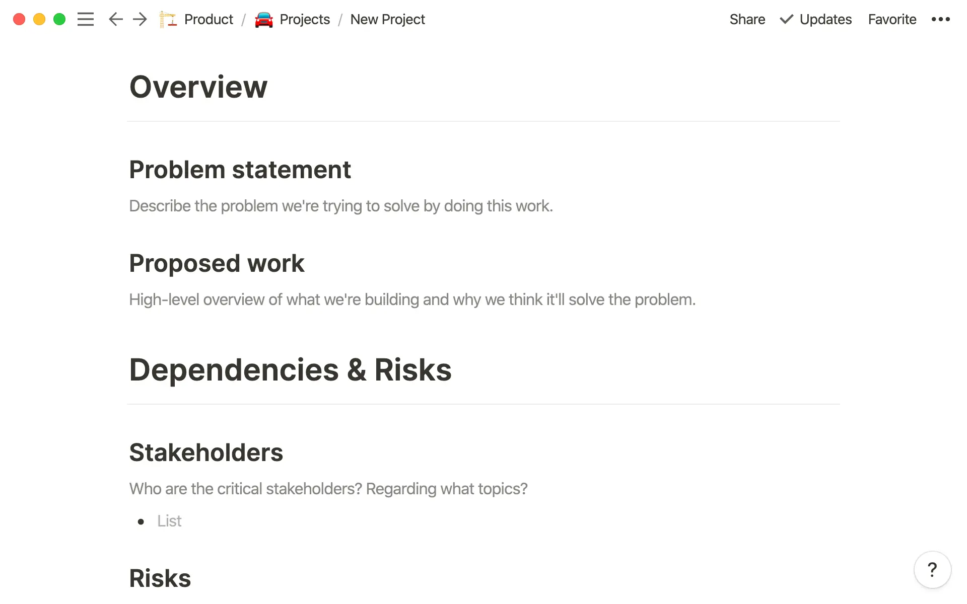 Product spec template.