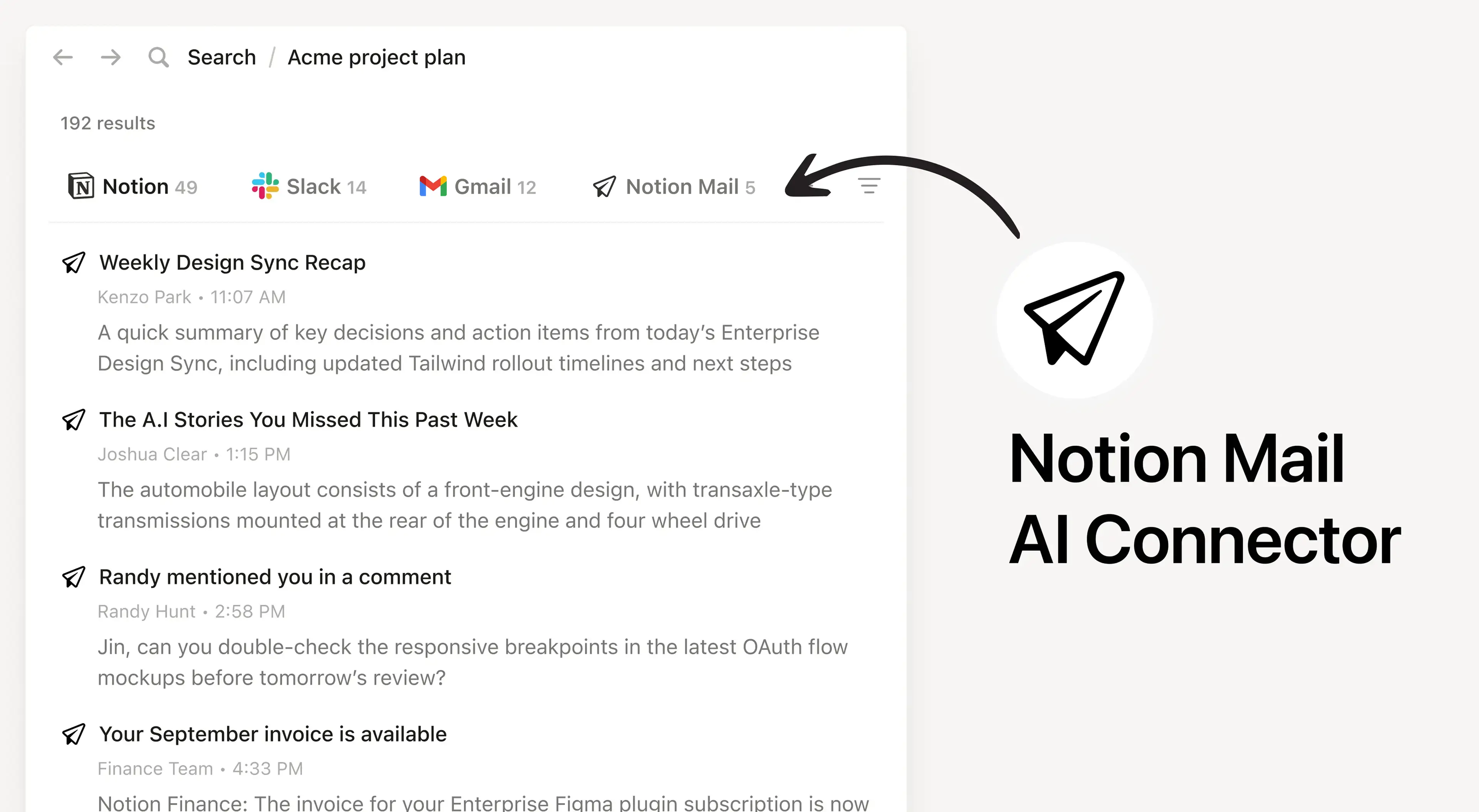 Search your inbox from Notion