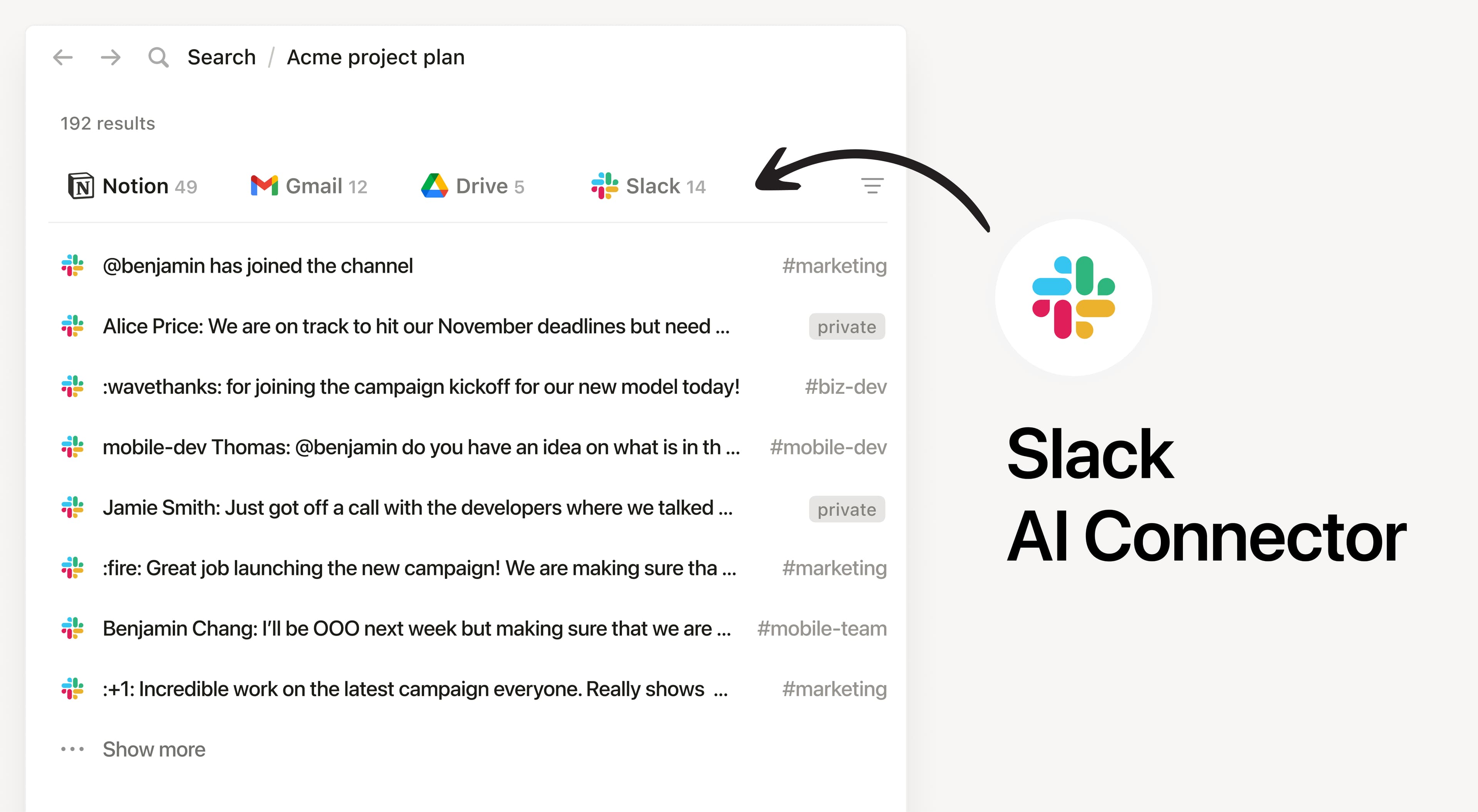 Search Slack channels and messages from Notion