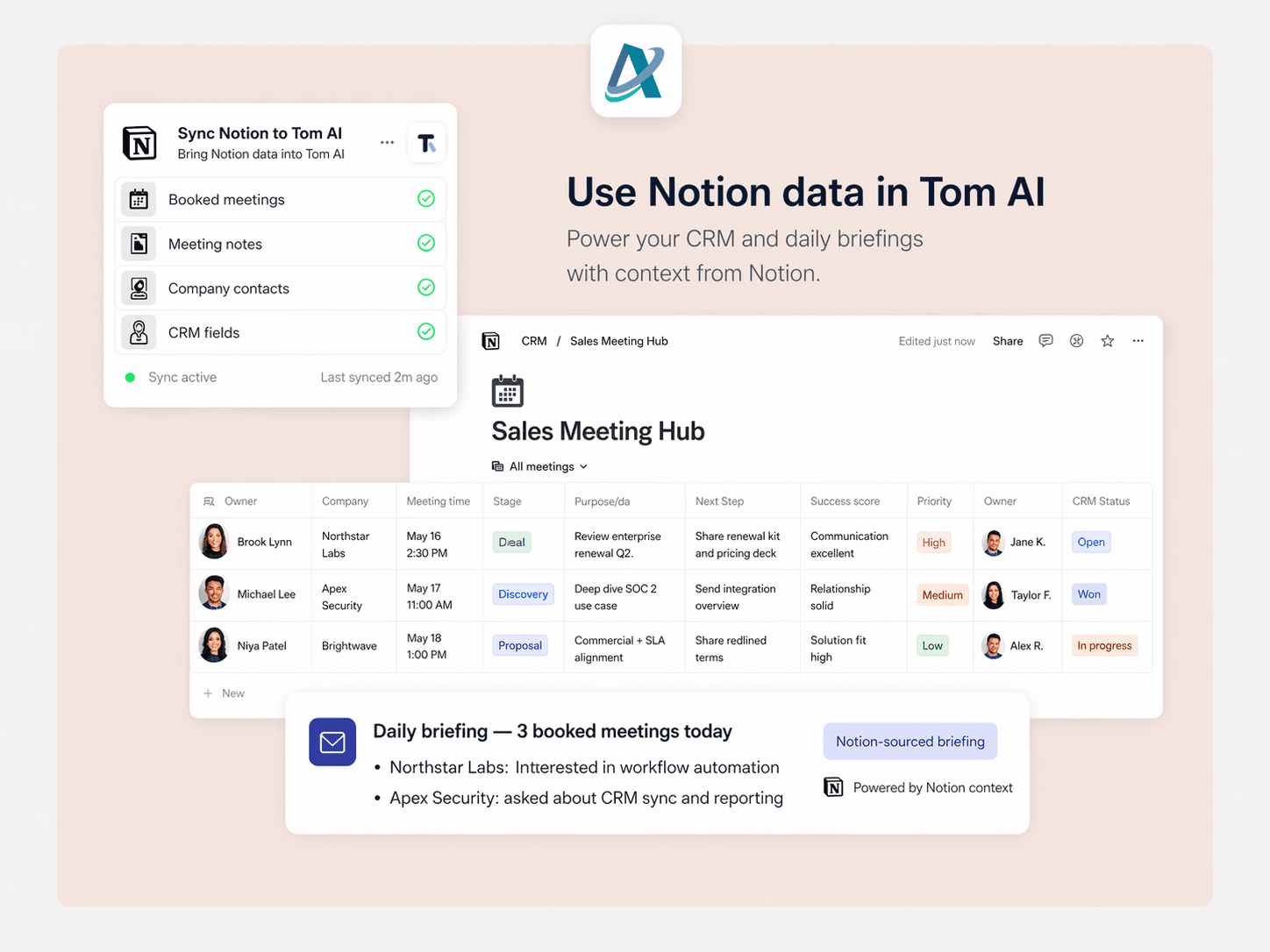 Allow financial advisors to integrate their Notion CRM with Tom AI platform